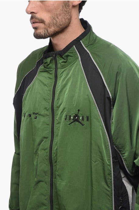 OW X JORDAN Nylon Track Windbreaker met rits aan de voorkant in groen - Image 3