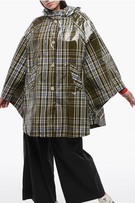 Geruite nylon HAWTHORN-cape met capuchon in militairgroen - Image 1