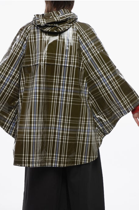 Geruite nylon HAWTHORN-cape met capuchon in militairgroen - Image 2