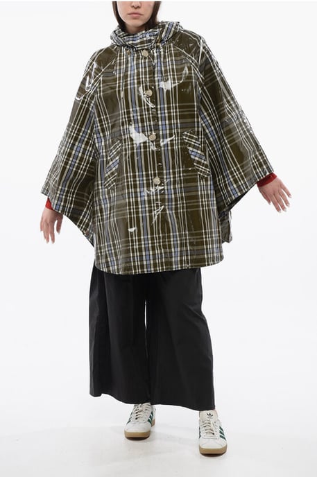 Geruite nylon HAWTHORN-cape met capuchon in militairgroen - Image 4