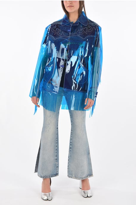 westernjas van pvc met franjes in blauw - Image 4