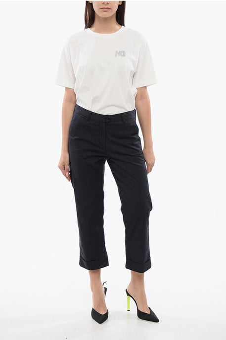 Stretchkatoenen cropped fit chinobroek in blauw - Image 4
