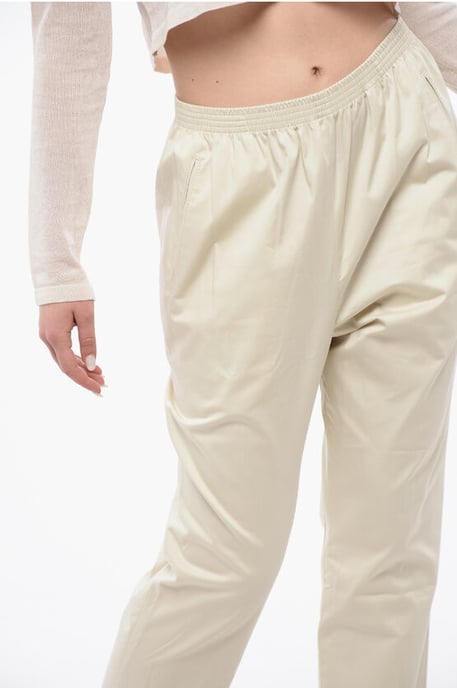 Katoenen MILITAIR Chino-broek met elastische tailleband in beige - Image 3