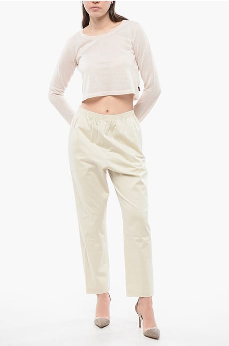 Katoenen MILITAIR Chino-broek met elastische tailleband in beige - Image 4