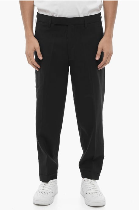 Effen kleur slim fit chino broek met verstelbare enkel in zwart - Image 1