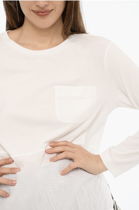 T-shirt met ronde hals, borstzak en zijsplit in wit - Image 3