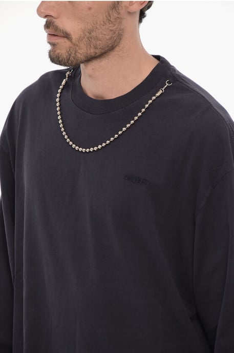 T-shirt met lange mouwen, ronde hals en zilverkleurige ketting in blauw - Image 3