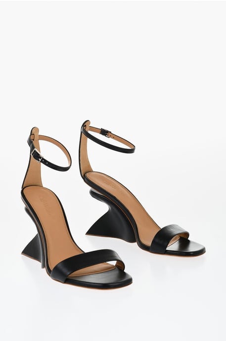 Leren JUG sandalen met sleehak 9 cm in zwart - Image 1