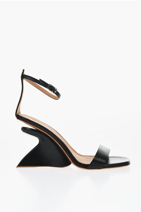 Leren JUG sandalen met sleehak 9 cm in zwart - Image 3