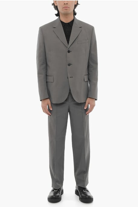 Zijsplitten, reverskraag, slim fit, 3-knoops pak in grijs - Image 1