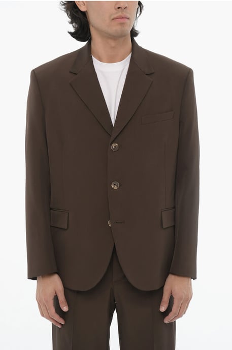 Zijsplitten, reverskraag, slim fit, drieknoops pak in bruin - Image 2