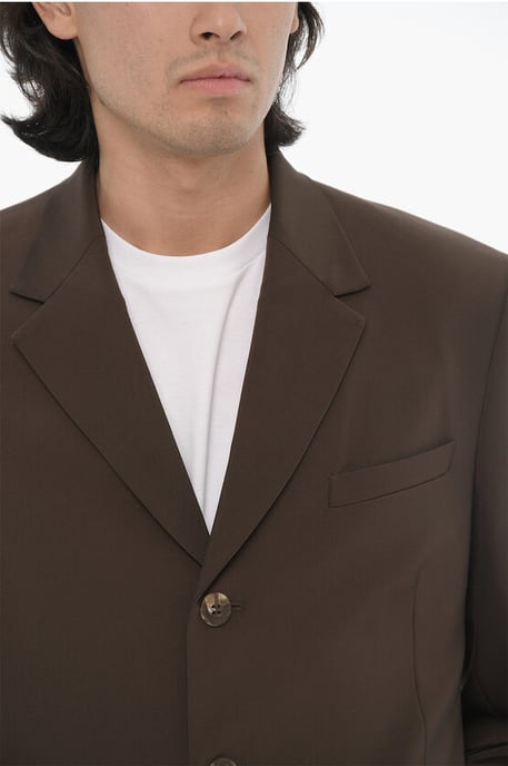 Zijsplitten, reverskraag, slim fit, drieknoops pak in bruin - Image 3