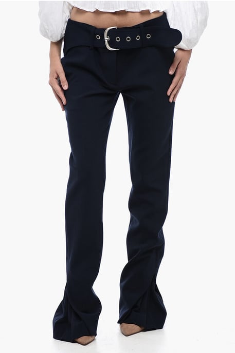 Broek met lage taille en plooien in middernachtblauw - Image 1
