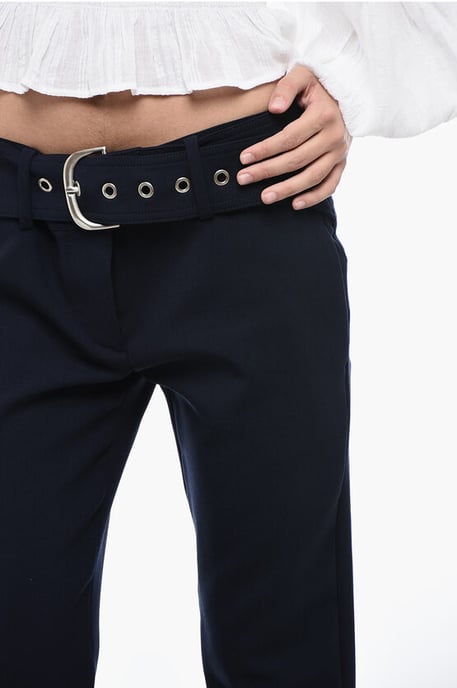 Broek met lage taille en plooien in middernachtblauw - Image 3