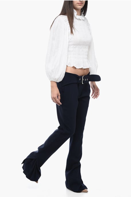 Broek met lage taille en plooien in middernachtblauw - Image 4