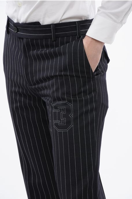 Gestreepte wolmix 23 Slim Fit broek in blauw - Image 3