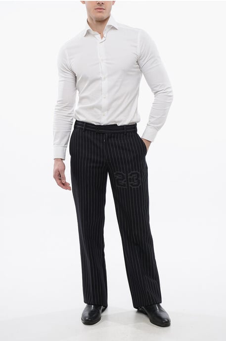 Gestreepte wolmix 23 Slim Fit broek in blauw - Image 4