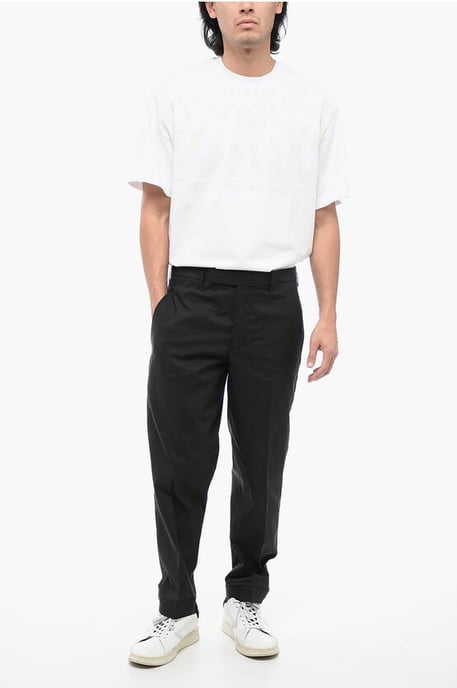 Broek van katoenmix met METAL HEM en normale taille in zwart - Image 4