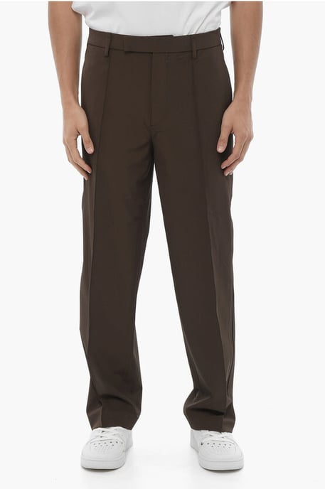 Rechte, slim fit pintuck-broek in bruin - Image 1