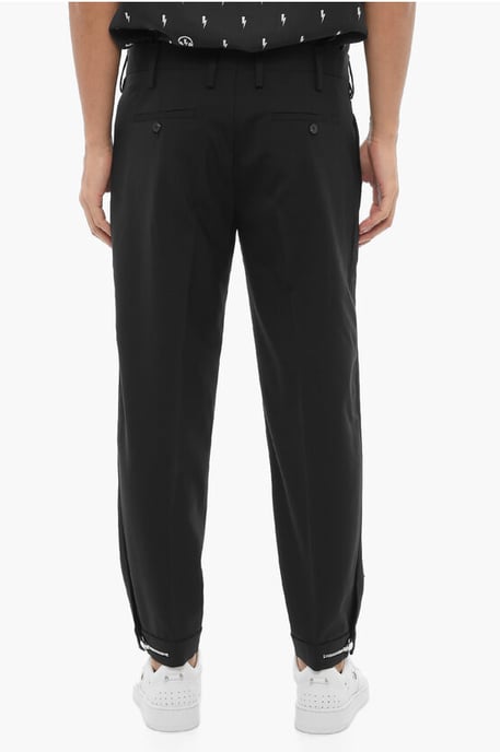 Broek met normale taille en slim fit en enkelrits in zwart - Image 2