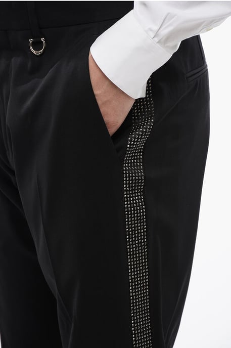 Wollen AKULIN-broek met strass-steentjes aan de zijkanten in zwart - Image 4