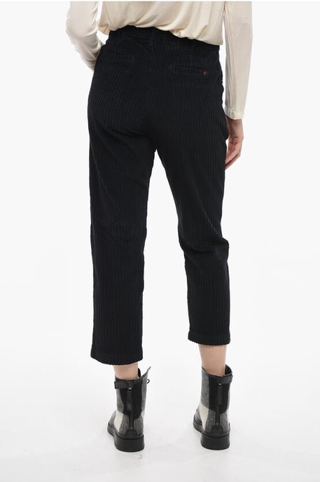 Corduroy cropped broek met taps toelopende pasvorm in zwart - Image 2