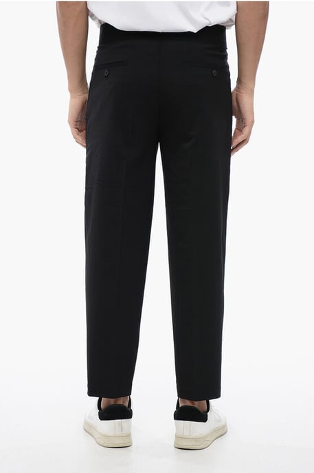 Tapered Fit linnenmix broek met dubbele plooi in zwart - Image 2