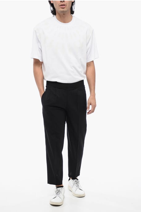 Tapered Fit linnenmix broek met dubbele plooi in zwart - Image 4