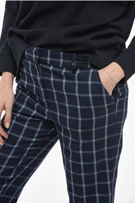 COMFORT-broek van wolmix met ruitjespatroon in blauw - Image 3