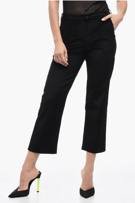 Corduroy cropped broek in zwart - Image 1