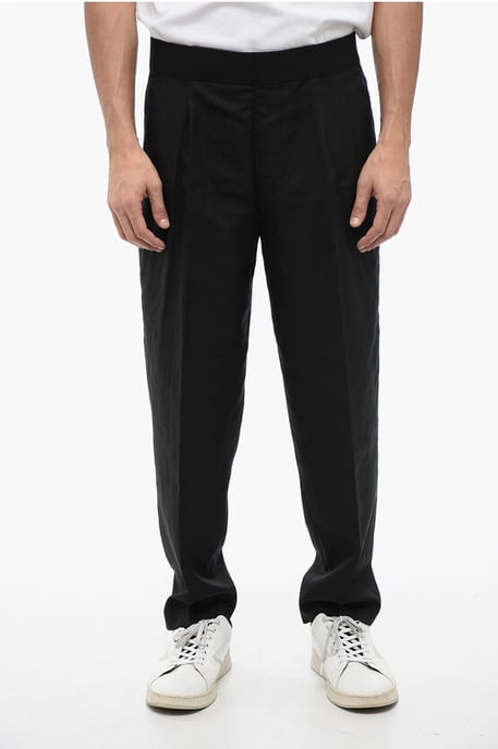 Tapered Fit linnenmix broek met dubbele plooi in zwart - Image 1