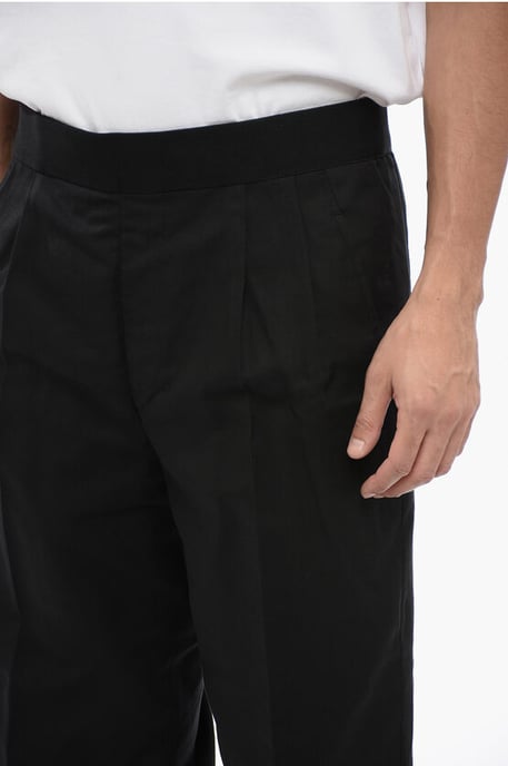 Tapered Fit linnenmix broek met dubbele plooi in zwart - Image 3