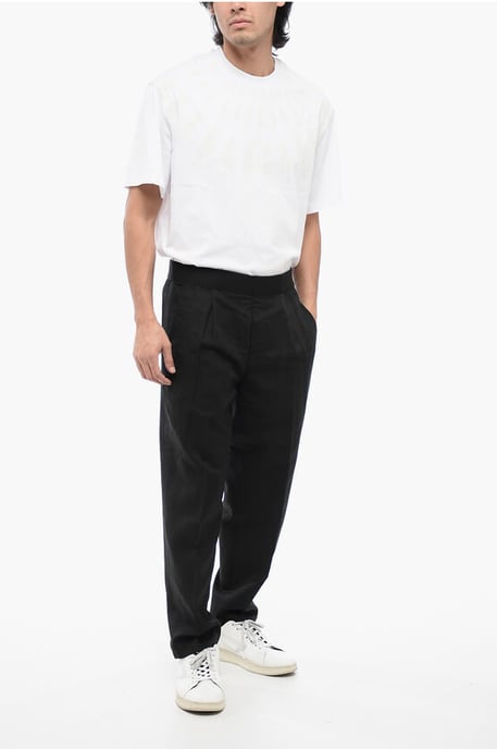 Tapered Fit linnenmix broek met dubbele plooi in zwart - Image 4
