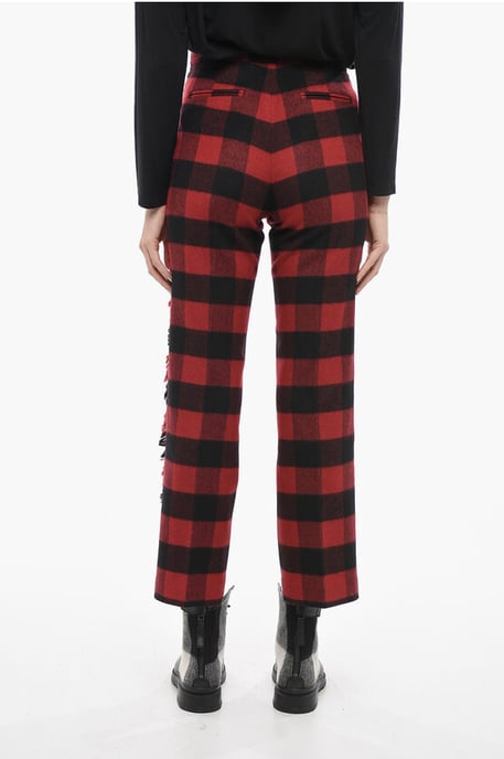 Stretch wollen broek met ruitjespatroon in Nero, Rosso - Image 2