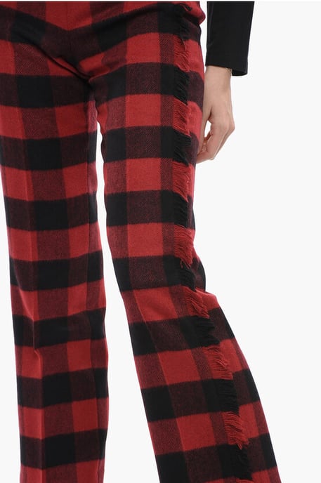 Stretch wollen broek met ruitjespatroon in Nero, Rosso - Image 3