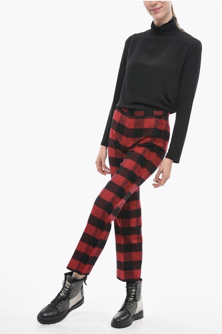 Stretch wollen broek met ruitjespatroon in Nero, Rosso - Image 4