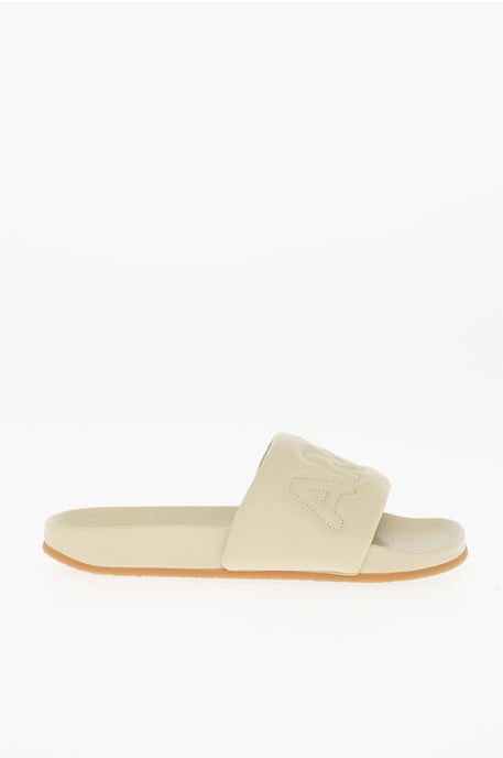 Effen leren slippers in beige - Image 3