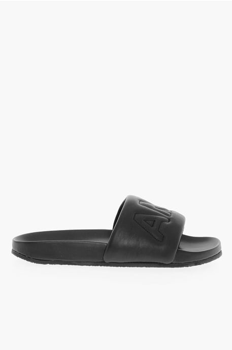 Effen leren slippers in zwart - Image 3