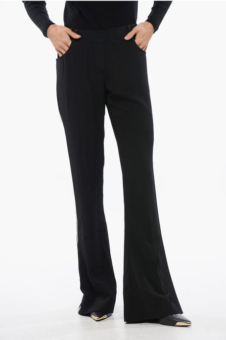 Flared-fit broek met strass-steentjes aan de zijkant in zwart - Image 1