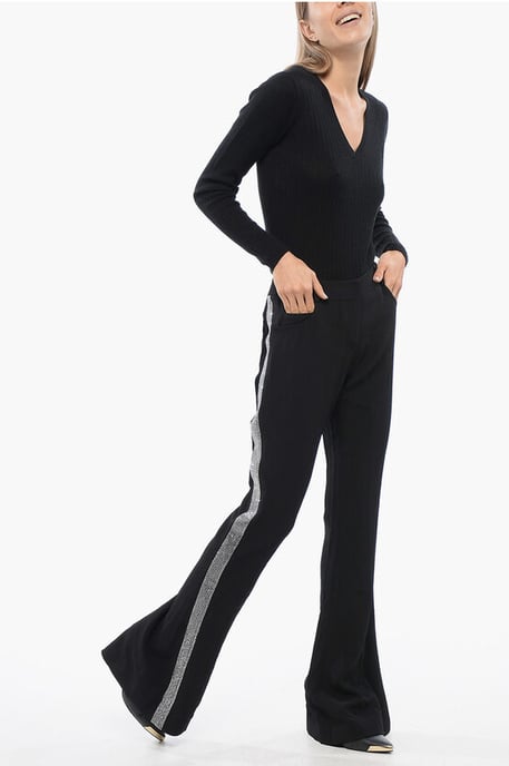 Flared-fit broek met strass-steentjes aan de zijkant in zwart - Image 3