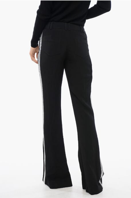 Flared-fit broek met strass-steentjes aan de zijkant in zwart - Image 4