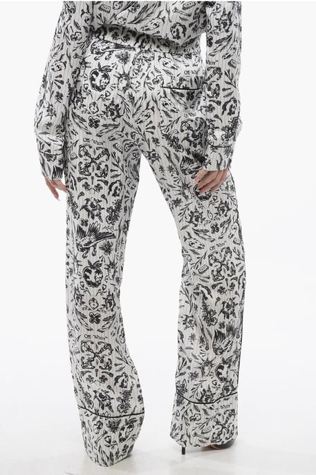 Bedrukte satijnen TATTOO PYJAMA Palazzo-broek in zwart en wit - Image 2