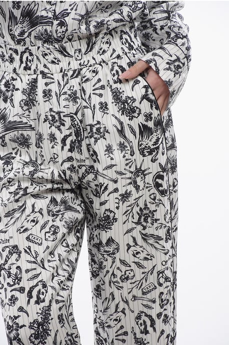 Bedrukte satijnen TATTOO PYJAMA Palazzo-broek in zwart en wit - Image 3