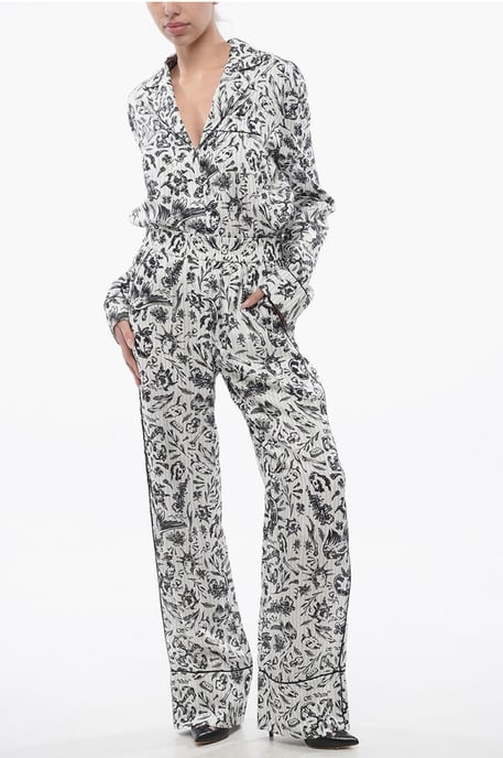 Bedrukte satijnen TATTOO PYJAMA Palazzo-broek in zwart en wit - Image 4