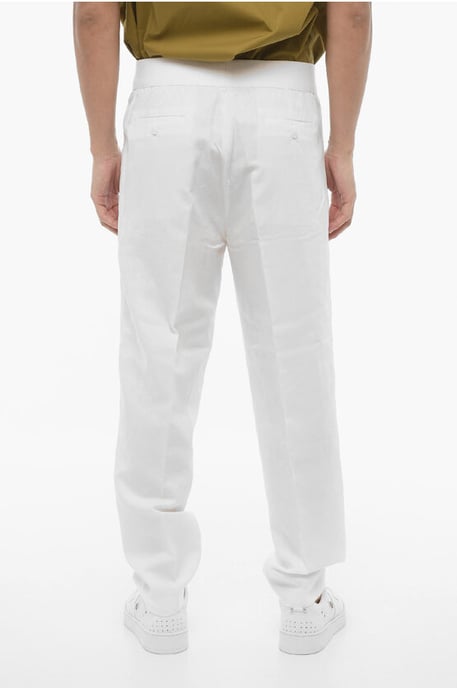Slim fit broek met dubbele plooi en elastische tailleband in wit - Image 2