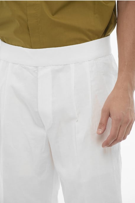 Slim fit broek met dubbele plooi en elastische tailleband in wit - Image 3