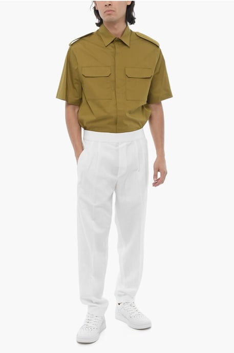 Slim fit broek met dubbele plooi en elastische tailleband in wit - Image 4