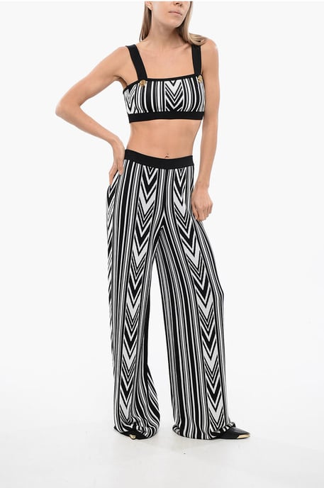 Wijde broek met geometrisch patroon in zwart-wit - Image 4
