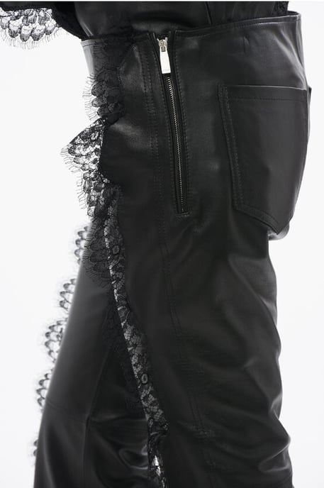 Leren broek met kanten details in zwart - Image 3