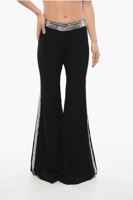 Flare-fit broek met pailletten aan de zijkanten in zwart - Image 1